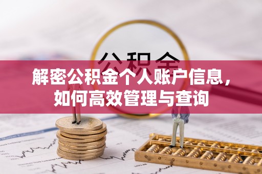 泗阳解密公积金个人账户信息，如何高效管理与查询